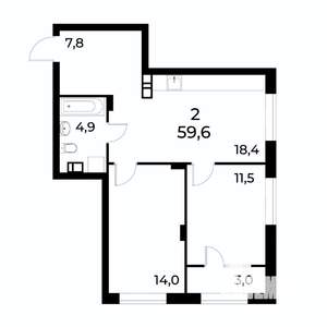2-к квартира, вторичка, 60м2, 11/19 этаж