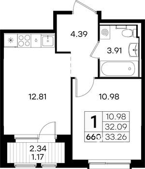 1-к квартира, вторичка, 33м2, 5/9 этаж