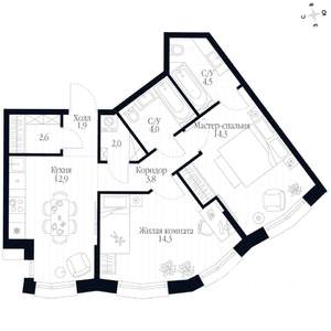 2-к квартира, вторичка, 60м2, 2/20 этаж