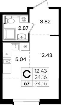 Студия квартира, вторичка, 24м2, 6/9 этаж