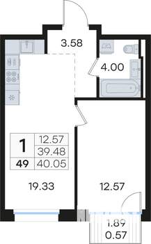1-к квартира, вторичка, 40м2, 6/13 этаж