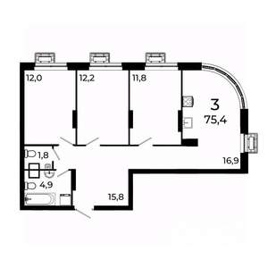 3-к квартира, вторичка, 75м2, 6/19 этаж