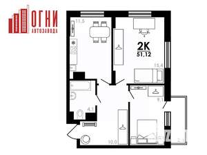 2-к квартира, вторичка, 51м2, 3/25 этаж