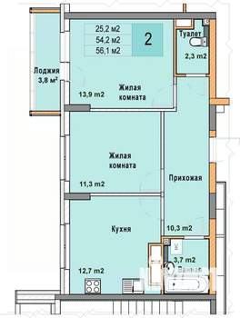 2-к квартира, вторичка, 56м2, 11/25 этаж