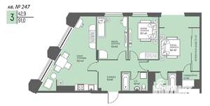 3-к квартира, вторичка, 91м2, 24/25 этаж