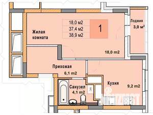 1-к квартира, вторичка, 39м2, 23/25 этаж