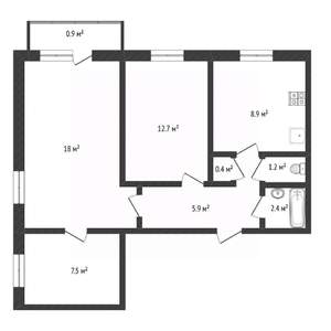 3-к квартира, вторичка, 57м2, 5/9 этаж