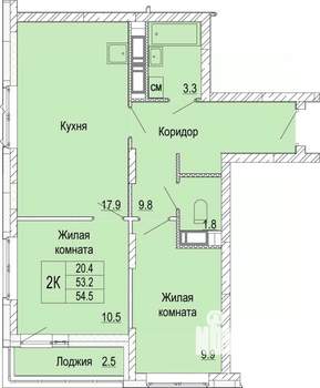 2-к квартира, вторичка, 55м2, 18/25 этаж