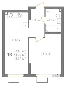 1-к квартира, вторичка, 41м2, 2/18 этаж