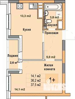 1-к квартира, вторичка, 38м2, 16/25 этаж