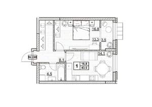 1-к квартира, вторичка, 44м2, 7/24 этаж