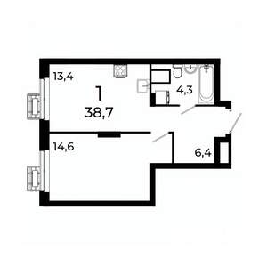 1-к квартира, вторичка, 39м2, 2/19 этаж