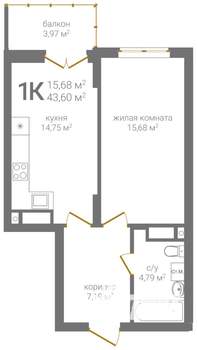 1-к квартира, вторичка, 44м2, 18/19 этаж