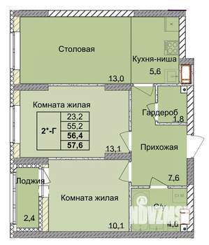 2-к квартира, вторичка, 56м2, 8/18 этаж