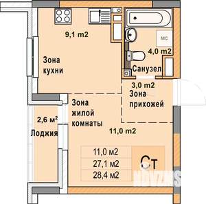 Студия квартира, вторичка, 28м2, 7/25 этаж