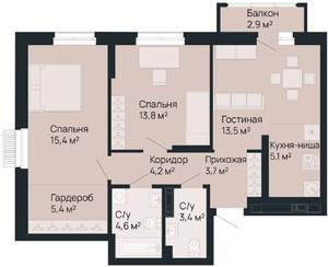 2-к квартира, вторичка, 70м2, 9/9 этаж