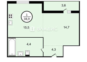 1-к квартира, вторичка, 39м2, 10/11 этаж