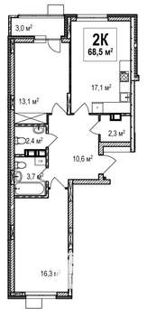 2-к квартира, строящийся дом, 69м2, 2/18 этаж