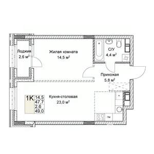 Студия квартира, вторичка, 49м2, 3/9 этаж