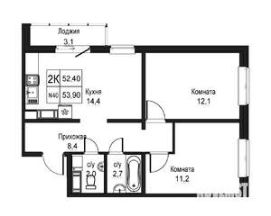 2-к квартира, вторичка, 52м2, 9/10 этаж