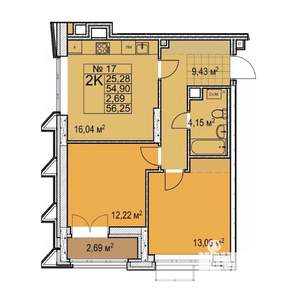 2-к квартира, строящийся дом, 56м2, 4/17 этаж