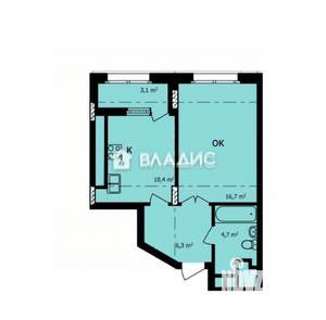 1-к квартира, вторичка, 42м2, 2/22 этаж