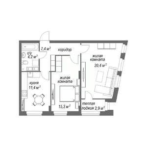 2-к квартира, строящийся дом, 62м2, 4/9 этаж