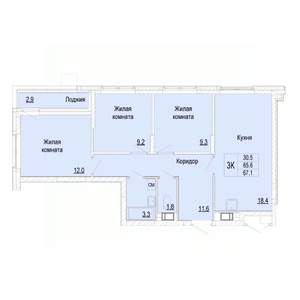 3-к квартира, вторичка, 67м2, 16/25 этаж