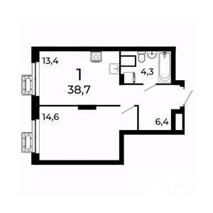 1-к квартира, вторичка, 39м2, 13/19 этаж