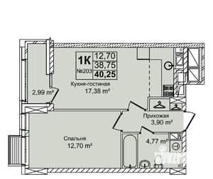 1-к квартира, строящийся дом, 40м2, 4/16 этаж