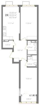 2-к квартира, вторичка, 70м2, 18/18 этаж