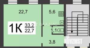 1-к квартира, вторичка, 33м2, 2/3 этаж