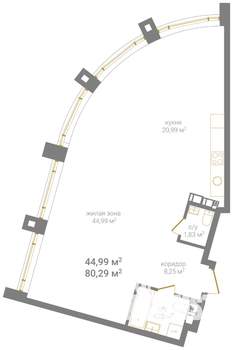 Студия квартира, вторичка, 80м2, 6/12 этаж