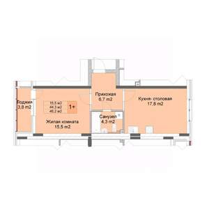 1-к квартира, строящийся дом, 46м2, 1/10 этаж