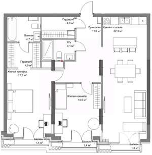 2-к квартира, строящийся дом, 98м2, 4/6 этаж