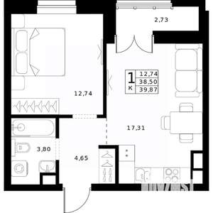 1-к квартира, строящийся дом, 40м2, 6/24 этаж