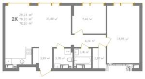2-к квартира, вторичка, 78м2, 15/18 этаж