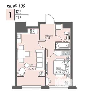 1-к квартира, вторичка, 42м2, 9/25 этаж