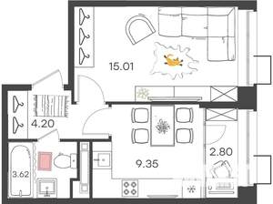 1-к квартира, вторичка, 35м2, 13/20 этаж