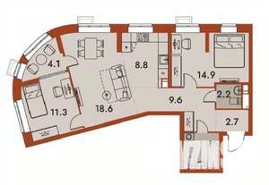 3-к квартира, строящийся дом, 77м2, 9/25 этаж