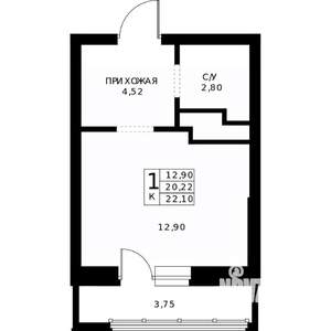 Студия квартира, строящийся дом, 22м2, 21/24 этаж