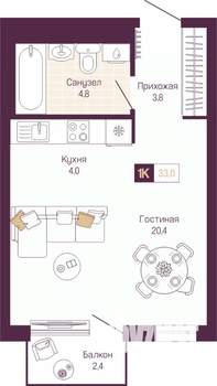 Студия квартира, вторичка, 34м2, 3/12 этаж