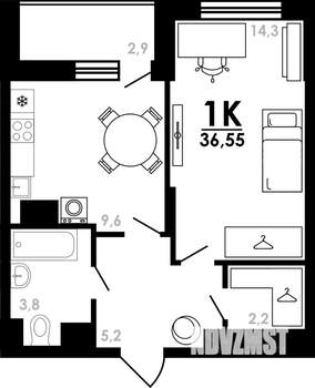 1-к квартира, вторичка, 37м2, 10/25 этаж