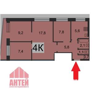 4-к квартира, вторичка, 60м2, 3/9 этаж