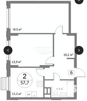 2-к квартира, сданный дом, 58м2, 2/23 этаж