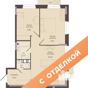 2-к квартира, строящийся дом, 62м2, 6/8 этаж