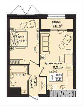 1-к квартира, вторичка, 41м2, 15/15 этаж