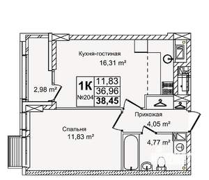 1-к квартира, вторичка, 38м2, 6/12 этаж