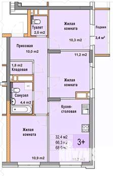 3-к квартира, вторичка, 68м2, 14/25 этаж
