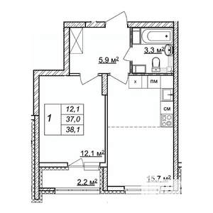 1-к квартира, строящийся дом, 38м2, 14/25 этаж